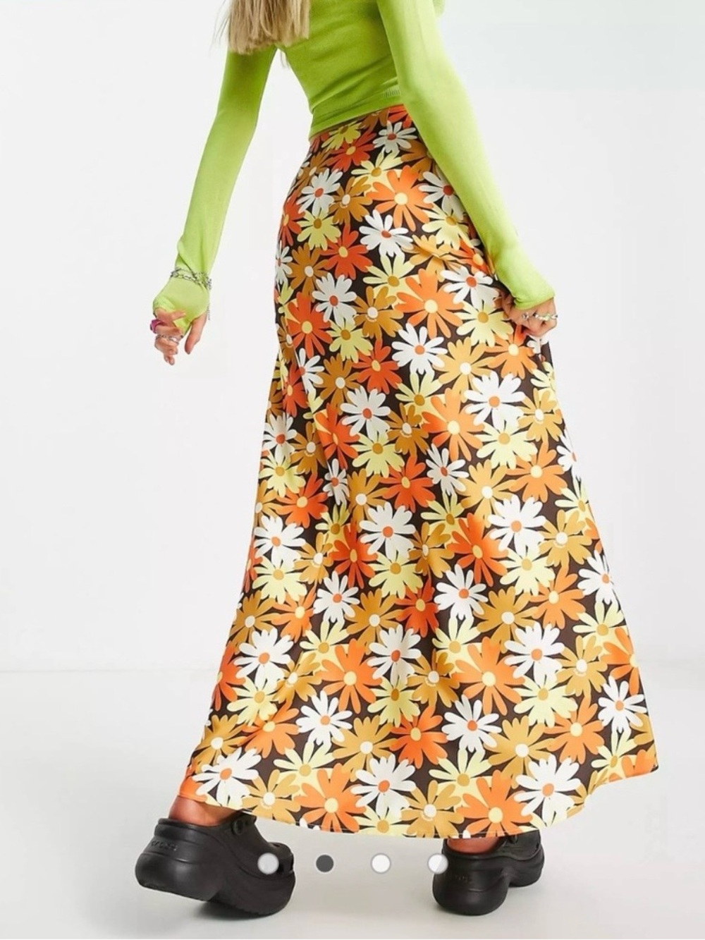 COLLUSION Satin Fall Floral Print Column Maxi Skirt in Multi Color Size 2 - Picture 5 of 9